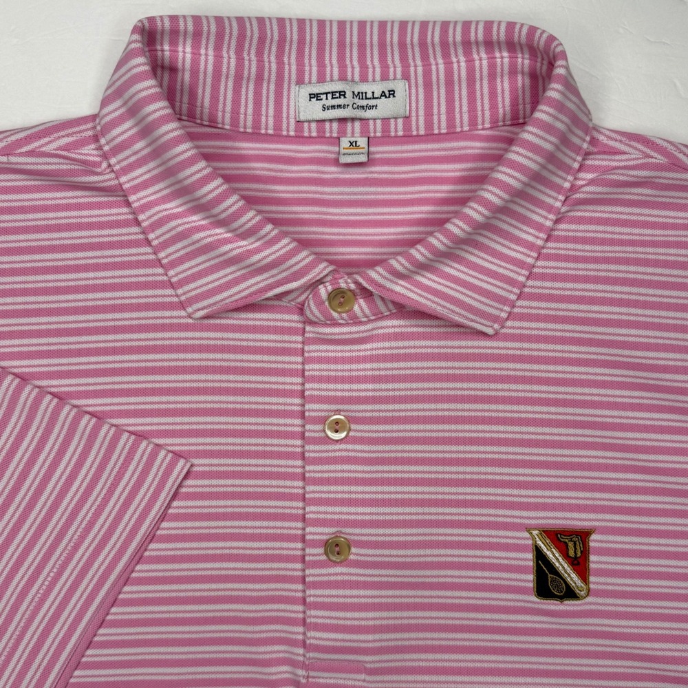 Peter Millar Summer Comfort Polo Shirt Mens XL Pink Striped Longue Vue Club Golf